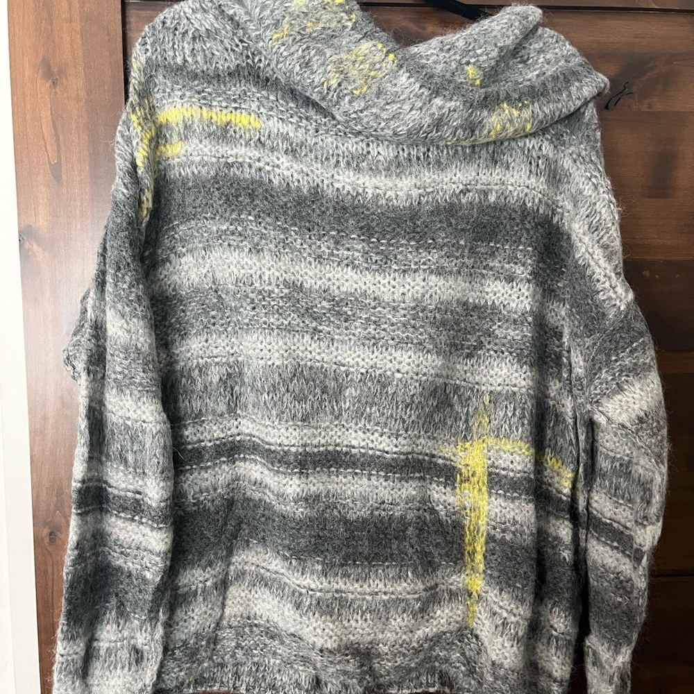 Cozy Cowl Neck Gray and Yellow Knit Sweater